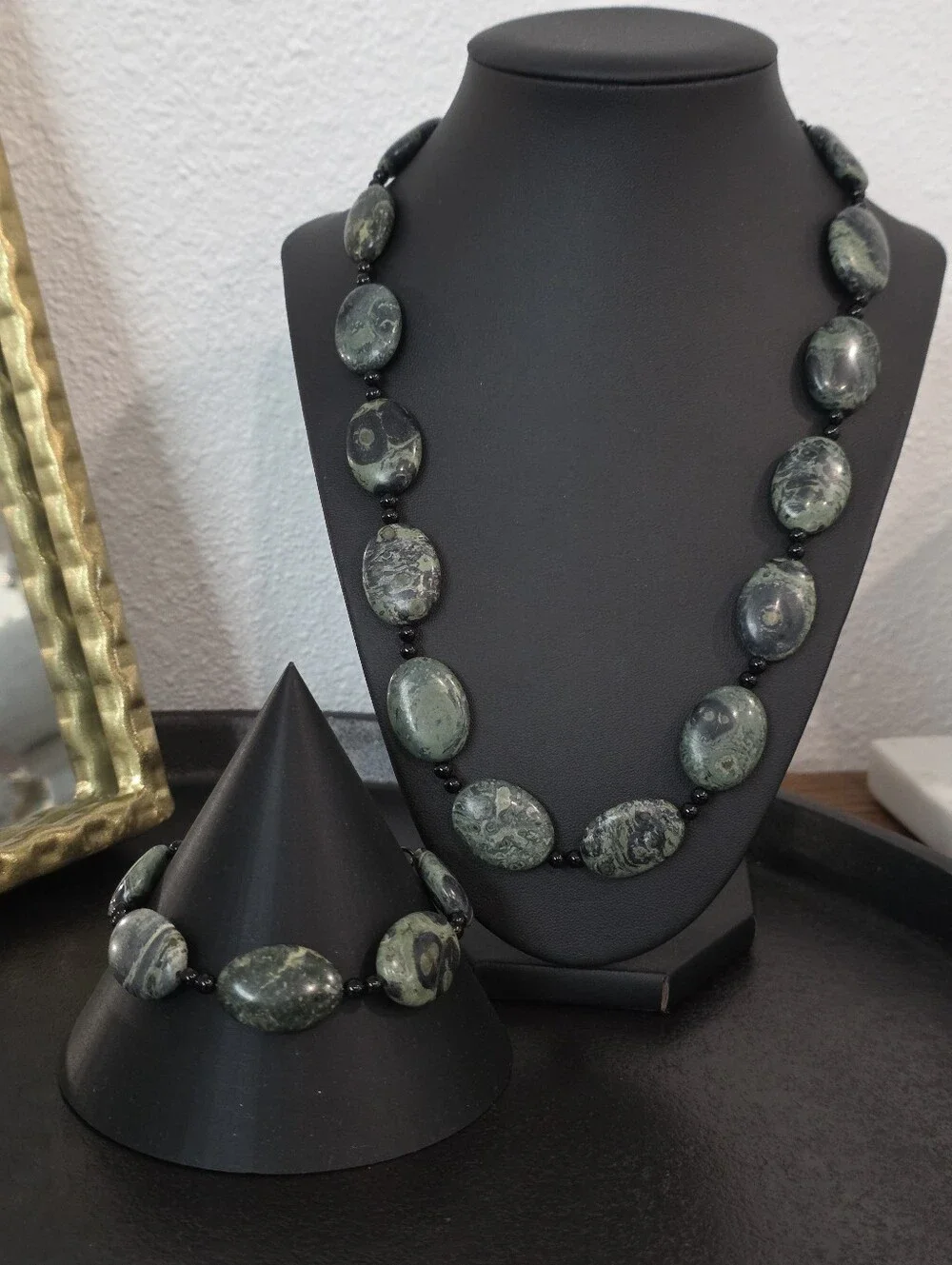 Natural Kambaba Jasper Statement Necklace & Bracelet Matching Set